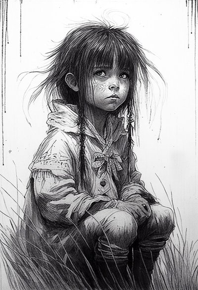 An Innocent Child Girl, Drawing Portrait, Art Prints by F. Abderrahim