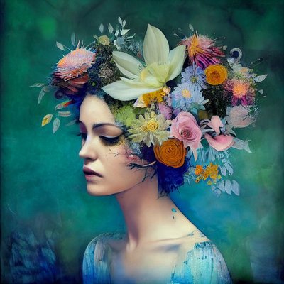 Beautiful Woman with Flowers, Abstract by F. Abderrahim
