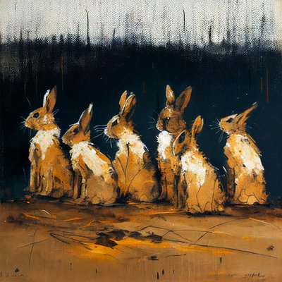Rabbits Painting with Figurative Style, Wall Art Prints by F. Abderrahim