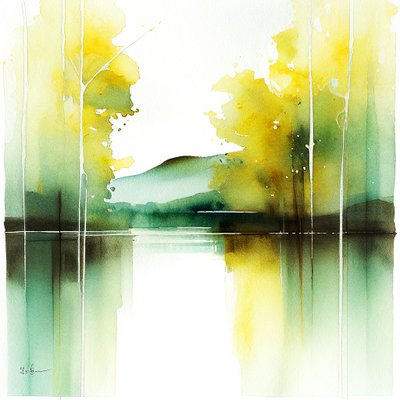 Serene Watercolor Landscape by F. Abderrahim