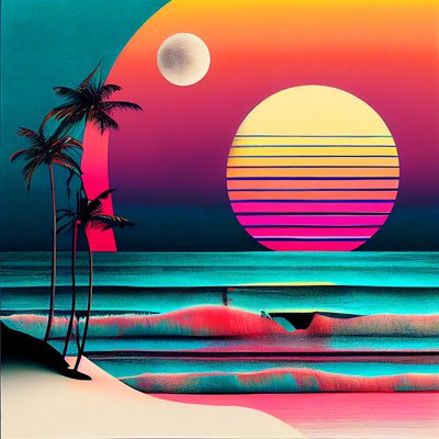 Sunset over the beach and palm trees by F. Abderrahim
