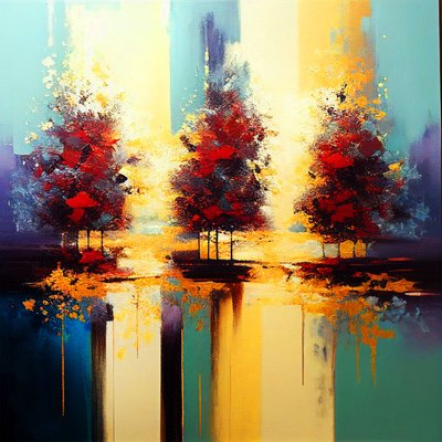 Trees in Landscape Abstract Painting, Wall Art Prints by F. Abderrahim