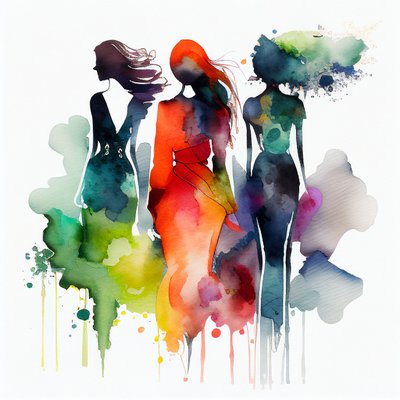 Watercolor Fashion Girl, Blue Misty & White Background by F. Abderrahim