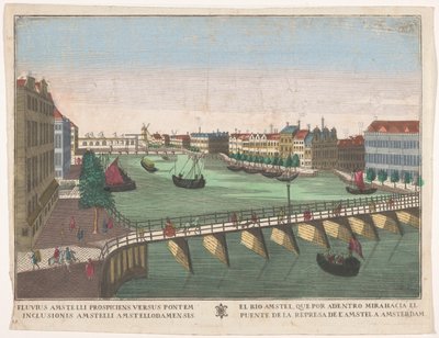 View of the Binnen-Amstel between the Blauwbrug and the Hogesluis in Amsterdam by familie Remondini (attributed to)