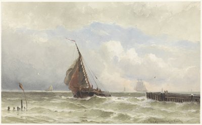 Port of Vlissingen, with Incoming Sailing Ship by jonkheer Jacob Eduard van Heemskerck