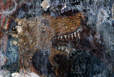 Bird, detail of punishment of damned in church of Agia Paraskevi, Voutas, Crete, Greece by Theodore Charles Ange Coquelin