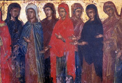 Pious women, wood panel in Byzantine church of Palea Roumata, Crete, Greece by Theodore Charles Ange Coquelin