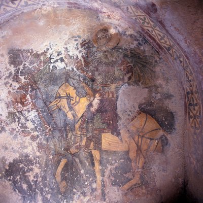 Saint on horseback, fresco in church in Prodromi, Crete, Greece by Theodore Charles Ange Coquelin