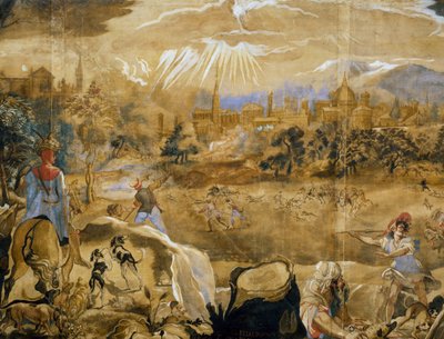 Deer hunting (with ideal view of Florence in background) (detail) by or Zuccaro Federico Zuccari