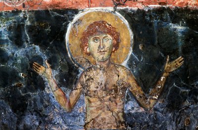 Christ, fresco in the Byzantine church of Agios Georgios Sfakiotis, Diavaide, Crete, Greece by Unbekannt Unbekannt