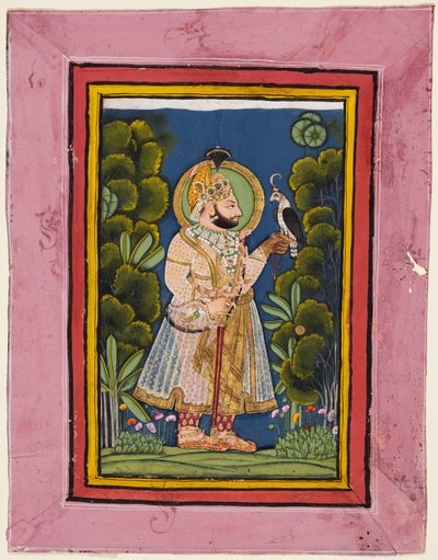 Maharana Jawan Singh of Mewar (r. 1828–38) Holding a Falcon by possibly by Ghasi