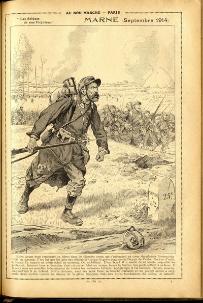 Agenda Buvard du Bon Marche 1917 - Illustration of Job: Marne September 1914 - War of 14-18, Marne, Great Battles, Battle of Marne - Soldiers by pseudonym for Onfray de Breville Jacques Job