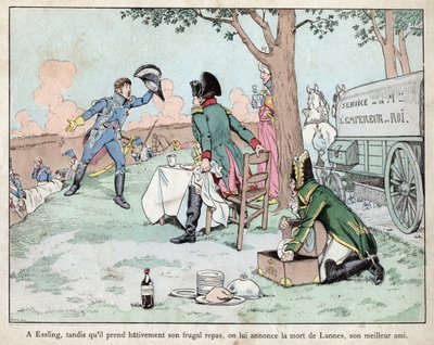Battle of Aspern Essling - Napoleon receives news of the death of Marshal Lannes - lithograph by Job (Jacques Onfroy de Breville) from 