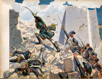 Campaign of Egypt: Joachim Murat (1767-1815) at the siege of Saint John of Acre in Egypt. Engraving by Jacques Marie Gaston Onfray de Breville dit Job by pseudonym for Onfray de Breville Jacques Job