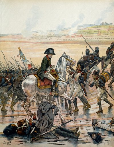 Campaign of Austria (1805): In Elchingen, Napoleon I Bonaparte visiting the battlefield recognizes a grenadier from the army of Egypt, lying on his back, exposed to the rain that falls in torrents, and continues to shout to his comrades 