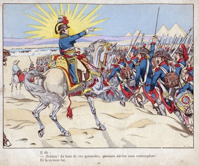 Campaign of Egypt: Napoleon leads his troops to the Battle of the Pyramids, July 21 by pseudonym for Onfray de Breville Jacques Job