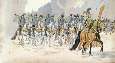 Entry of King Charles VI (1368-1422) in Paris accompanied by thirty trumpets. in 