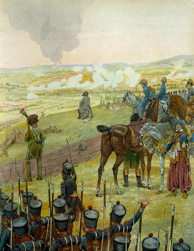 German campaign in 1813: Napoleon I Bonaparte sitting on a drum reflecting on his combat strategy during the Battle of Bautzen on 20 and 21 May 1813. In 