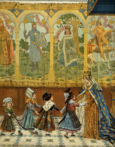 History of France in the Middle Ages: Allegory of the French provinces attested to the crown of France under the reign of King Louis XI called the Prudent (1423-1483) - Illustration by Jacques Marie Gaston Onfray de Breville (1858-1931) by pseudonym for Onfray de Breville Jacques Job