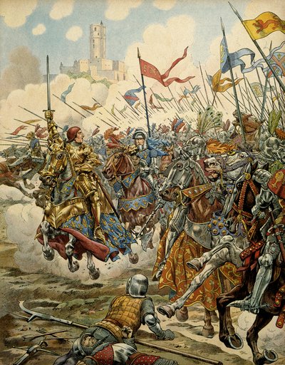 History of France in the Middle Ages: King Louis XI called the Prudent at the head of his army during the Battle of Montlery against the Ligue du Bien Public, July 16 by pseudonym for Onfray de Breville Jacques Job