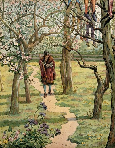 History of France in the Middle Ages: King Louis XI in the gardens of the castle of Plessis-les-Tours. People were seen hanging from trees by pseudonym for Onfray de Breville Jacques Job