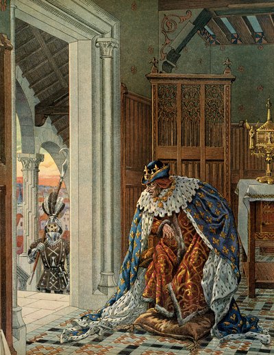 The King of France Louis XI says the Prudent is afraid of death coming in armor on the doorstep by pseudonym for Onfray de Breville Jacques Job