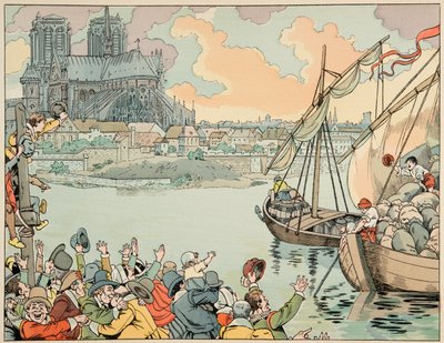 Illustration from the Book Le Bon Roy Henri, Illustrated by Jacques Marie Gaston Onfray de Breville dit JOB: Paris Refuitaille by pseudonym for Onfray de Breville Jacques Job