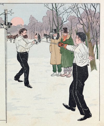 Illustration from the Book Les Epees de France: A Duel in 1894 by pseudonym for Onfray de Breville Jacques Job