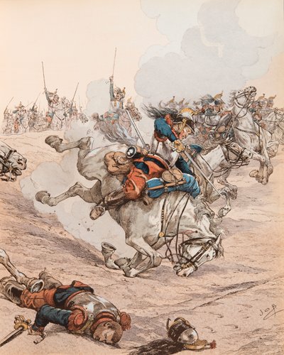 Charge of the battleships at the Battle of Reichshoffen (or Fröschwiller Woerth) in 1870 by pseudonym for Onfray de Breville Jacques Job