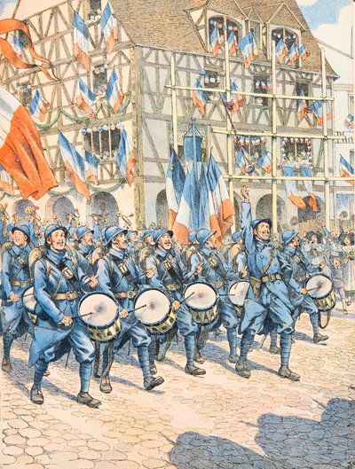 French Military Victorious in a Village in Alsace During the First World War by pseudonym for Onfray de Breville Jacques Job