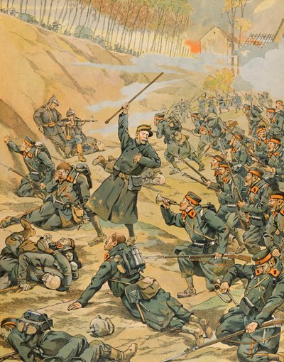 The Defense of the Schoorbakke Tervaete Loop During the Battle of the Yser (1914) by pseudonym for Onfray de Breville Jacques Job