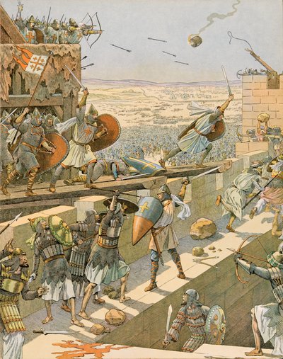 History of Belgium: Englebert and Lietaud de Tournai Storming Jerusalem in 1099 by pseudonym for Onfray de Breville Jacques Job