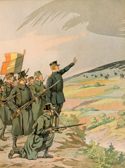 History of Belgium: King Albert (1875 - 1934) and the Belgian army face the German invasion during the First World War by pseudonym for Onfray de Breville Jacques Job