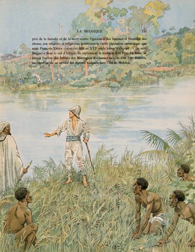 History of Belgium: Sergeant Henri de Bruyne and Lieutenant Joseph Lippens on the banks of La Lomami in Congo in 1889 by pseudonym for Onfray de Breville Jacques Job