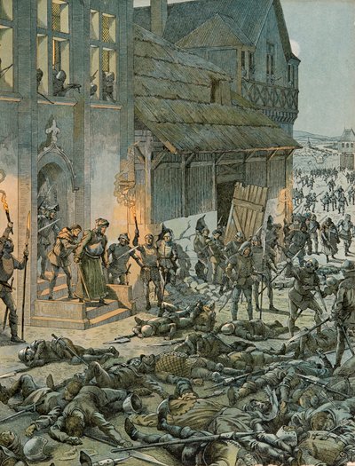 History of Belgium: On the night of 27 to 28 October 1468 six hundred Franchimontonis surprise the French soldiers of Charles the Temerary (1433-1477) and Louis XI (1423-1483) in their camp by pseudonym for Onfray de Breville Jacques Job