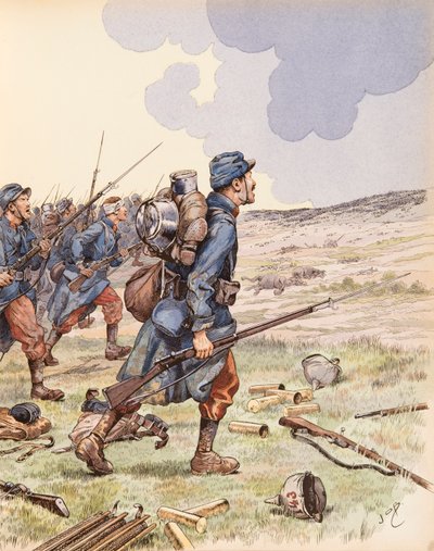 The Poilus during the Battle of the Marne during the First World War by pseudonym for Onfray de Breville Jacques Job