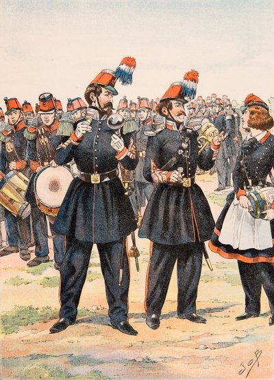 Outfit of the French Troops at All Times: Tambour Major, Conductor of Music and Cantiniere of the Mobile Guard by pseudonym for Onfray de Breville Jacques Job