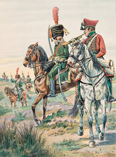 Outfit of the French troops at all times: Trumpet of the Legers Horses of Arenberg (1807) by pseudonym for Onfray de Breville Jacques Job