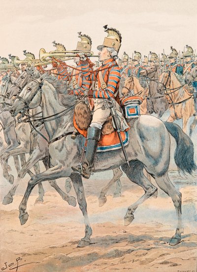 Outfit of the French Troops at All Times: Trumpet of the Orleans Regiment - Dragons (1781) by pseudonym for Onfray de Breville Jacques Job