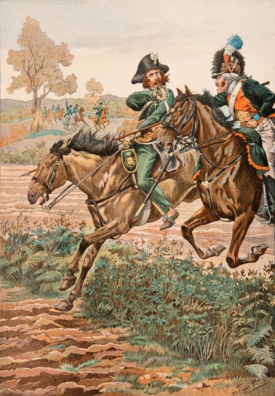 Outfit of French Troops at All Times: Cavalier Vendeen and Piqueur on the Horse of the Germanique Legion (1793), Private Collection by pseudonym for Onfray de Breville Jacques Job