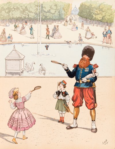 The Sapper (French army sapper in a public garden playing with his children) by pseudonym for Onfray de Breville Jacques Job