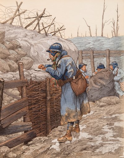 The Letter of the Soldier in a Trench Writing to His Family During the First World War by pseudonym for Onfray de Breville Jacques Job