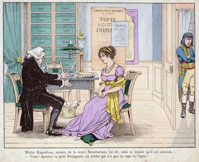 Josephine and the notary - lithograph by Job (Jacques Onfroy de Breville) by pseudonym for Onfray de Breville Jacques Job