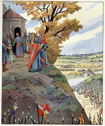 My crown to the brave words of King Philip II said Philip Augustus to the lords before the victory of the Battle of Bouvines on July 27 by pseudonym for Onfray de Breville Jacques Job
