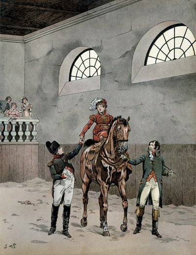 Napoleon I Bonaparte Attends Riding Lessons of Impress Marie Louise by pseudonym for Onfray de Breville Jacques Job