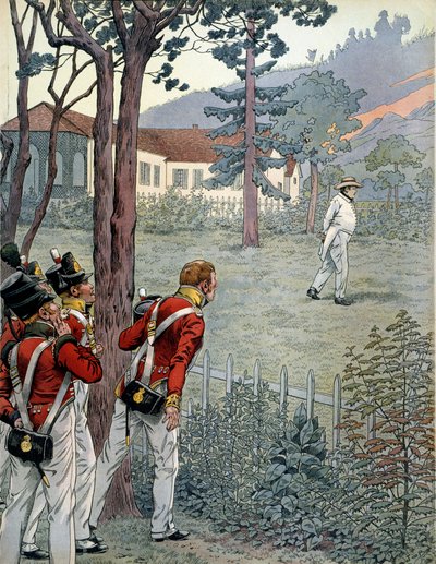Napoleon I Bonaparte under the astonished gaze of the British army in captivity on the island of Saint Helena by pseudonym for Onfray de Breville Jacques Job