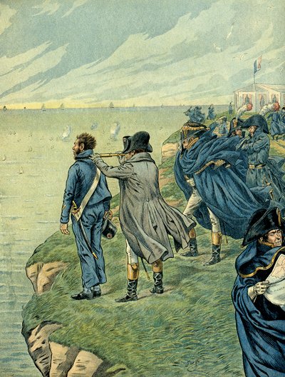 Napoleon I Bonaparte (1769-1821) visited the arsenal of the Boulogne camp in July 1804. Illustration by Jacques Marie Gaston Onfray de Breville dit JOB (1858-1931). Private Collection by pseudonym for Onfray de Breville Jacques Job