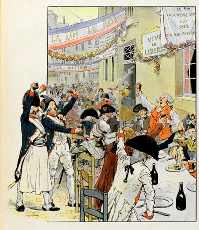 Revolutionary banquet after the capture of the Bastille. Illustration by Job for the book La Tour d