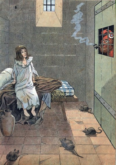 Scene of the history of France in toys: French Revolution. The Dauphin of France Louis XVII at the temple prison. In Joujoux à l