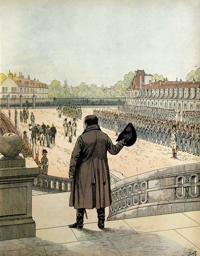 The farewell of Napoleon I Bonaparte in the courtyard of the Cheval Blanc in Fontainebleau on April 20 by pseudonym for Onfray de Breville Jacques Job
